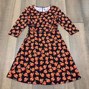Title Nine Dress‎ Womens Size S Buttah Midi Floral Navy Blue Poppy 3/4 Sleeve